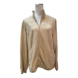 Textured Zip Up Jacket Tan Neutral Full Zip Mock Neck Casual‎
